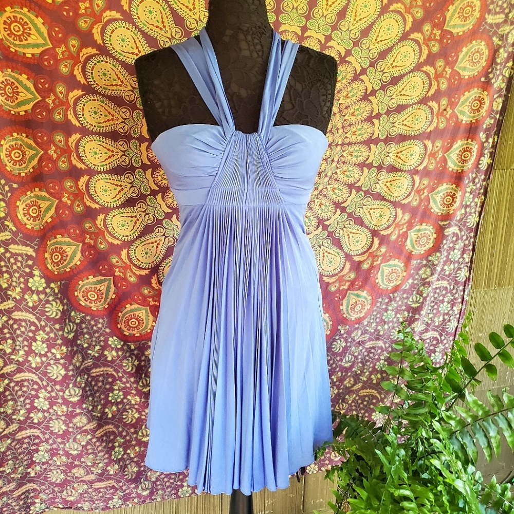 BCBGMaxAzria Lavender Halter Pleated Midi Dress